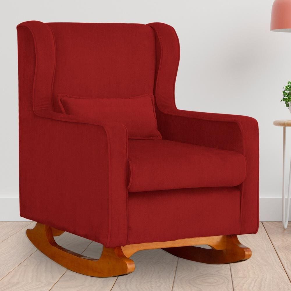 Poltrona Amamentação Balanço Aurora Suede Vermelho - LM DECOR