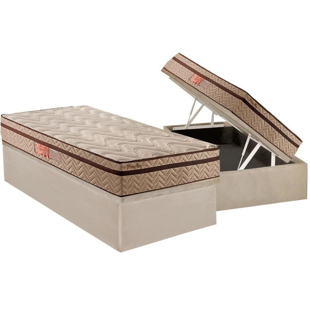 Cama Box Baú Solteiro: Colchão Molas Ensacadas Paropas MasterPocket Marcelly Ibiza + Base CRC Suede Clean(88x188)