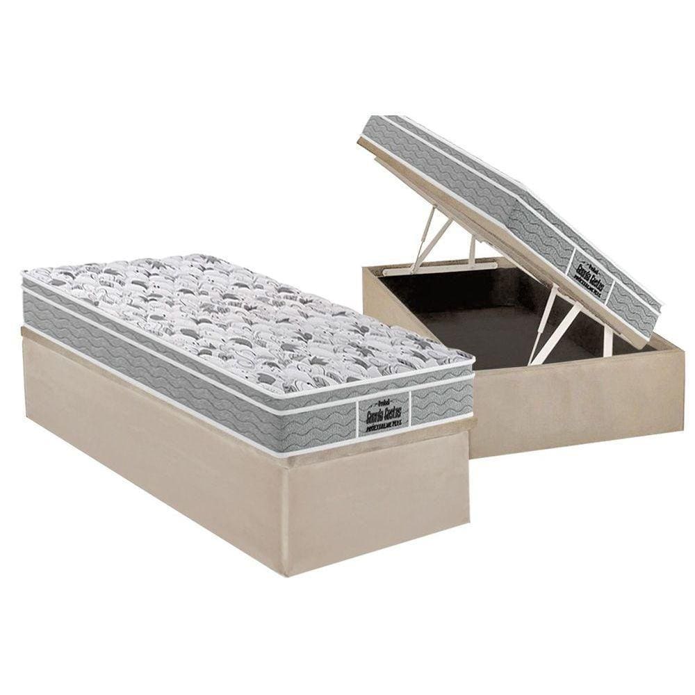 Cama Box Baú Solteiro: Colchão Espuma D45 Probel / EP Guarda Costas PróExtreme Plus + Base CRC Suede Clean(88x188)