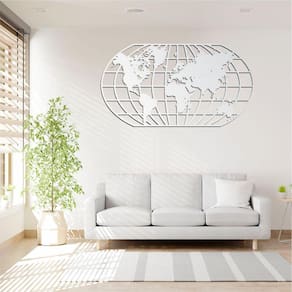 Quadro Decoração Vazado Mapa Mundi World Uno Branco 120X65