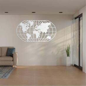 Quadro Decoração Vazado Mapa Mundi World Uno Branc 100X54 Cm