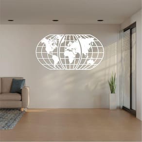 Quadro Decoração Vazado Mapa Mundi World Triplo Branc 100X51