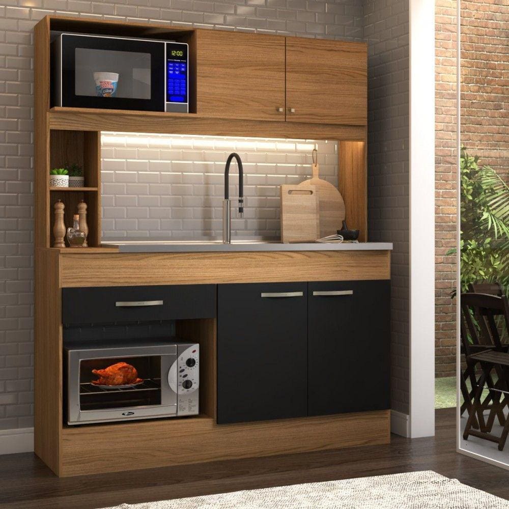 Cozinha Compacta São Paulo 4 Portas 1 Gaveta Cinamomo/Preto - Panorama Móveis