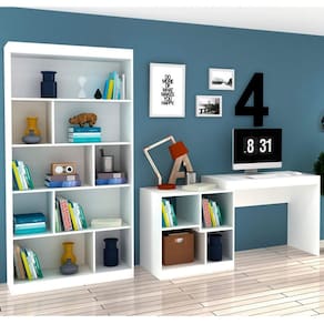 Conjunto Home Office com Escrivaninha Multifuncional e Estante para Livros Móveis Branco TX/Branco TX