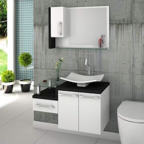 Conjunto para Banheiro Gabinete com Cuba F44 e Espelheira Legno 830W Branco/Preto Onix