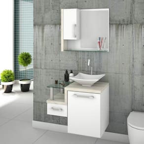 Gabinete para Banheiro 1 Porta 1 Gaveta 1 Cuba Folha Lux e Espelheira Legno 630W Espresso Móveis Branco/Snow