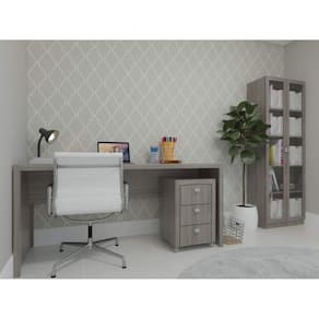 Conjunto Home Office 3 Peças com Escrivaninha, Armário e Gaveteiro Espresso Móveis Marrom/Cinza