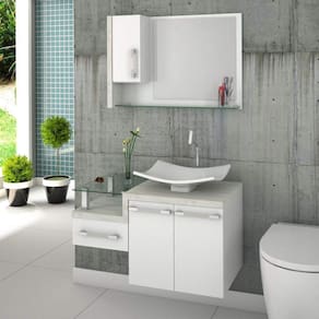 Conjunto para Banheiro Gabinete com Cuba F44 e Espelheira Legno 830W Branco/Snow