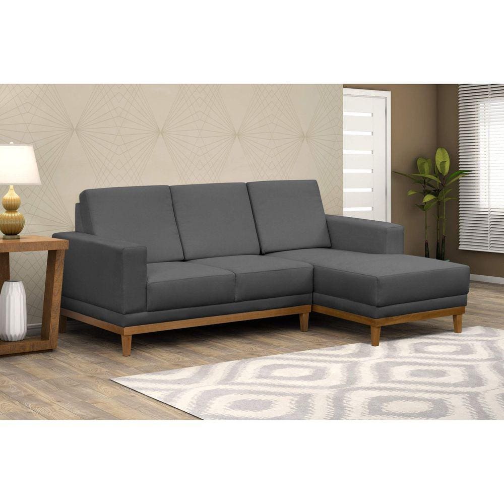 Sofá 3 Lugares com Chaise Cronus D Monegatto Cinza