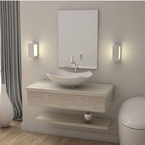 Conjunto para Banheiro Gabinete 80cm Cuba Abaulada L42 Prateleira e Espelheira 806W Metrópole Compac Snow