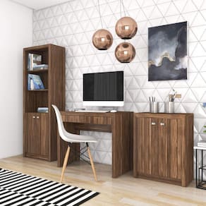 Conjunto Home Office com Mesa, Estante 2 Portas e Balcão 2 Portas Espresso Móveis Nogal