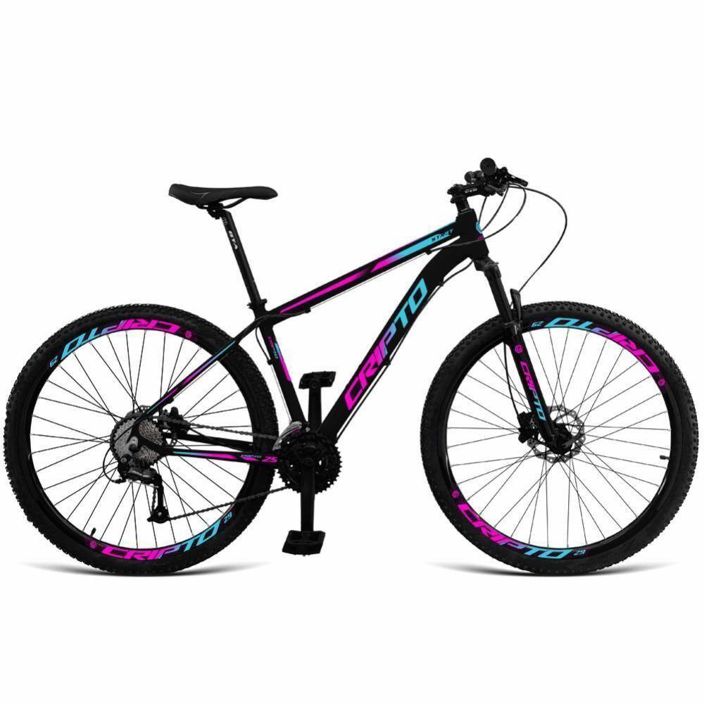 Bicicleta Aro 29 27v Alivio Freio Hidraulico Trava K7 - Preto-azul E Rosa - 17" Preto-azul E Rosa