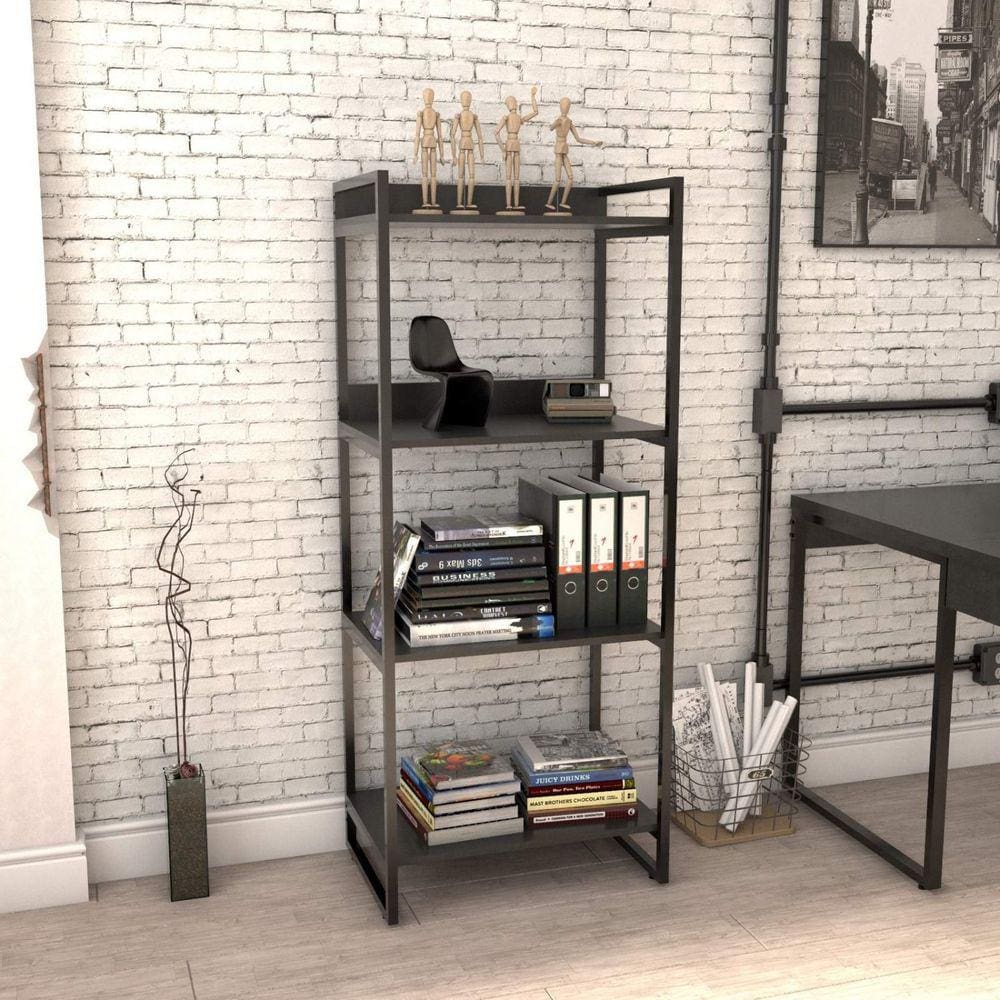 Estante Multiuso 146x60cm com 4 Prateleiras Kuadra Compace Preto Onix