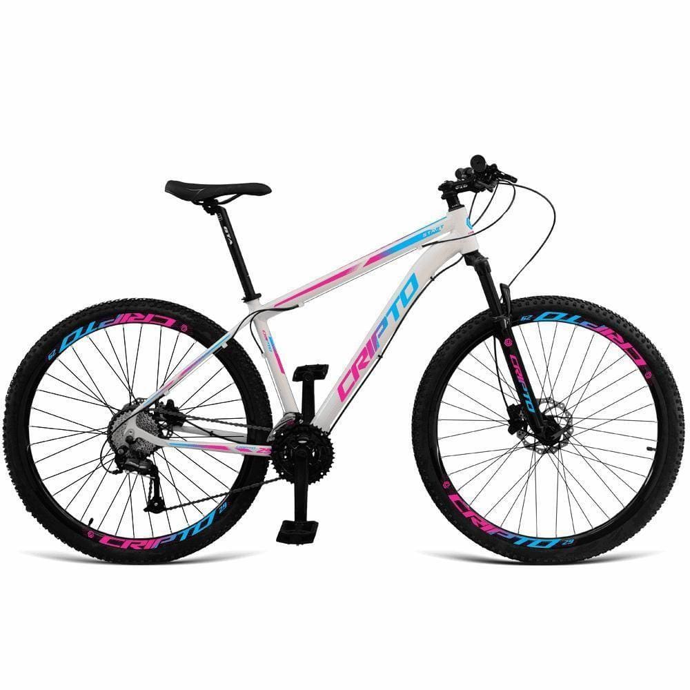 Bicicleta Aro 29 Cripto 24 Marchas Freios Hidraulica - Branco-azul E Rosa - 15" Branco-azul E Rosa