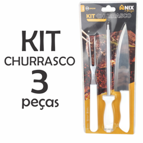 Kit Churrasqueiro Faca De Corte Churrasco Garfo Trinchante Chaira Afiador Aço Inox Cabo Branco