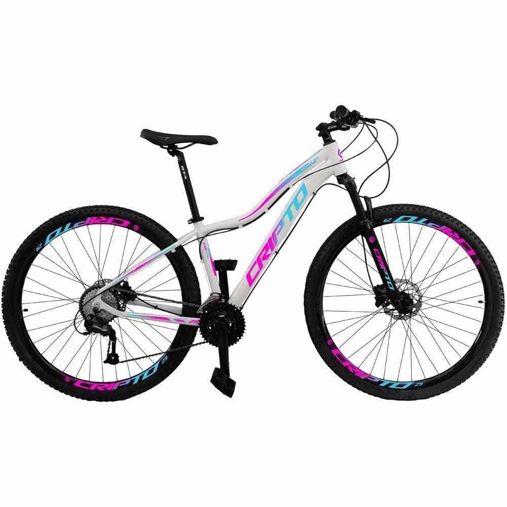 Bicicleta Aro 29 Cripto 24 Marchas E Freio A Disco - Branco-azul E Rosa - 15" Branco-azul E Rosa
