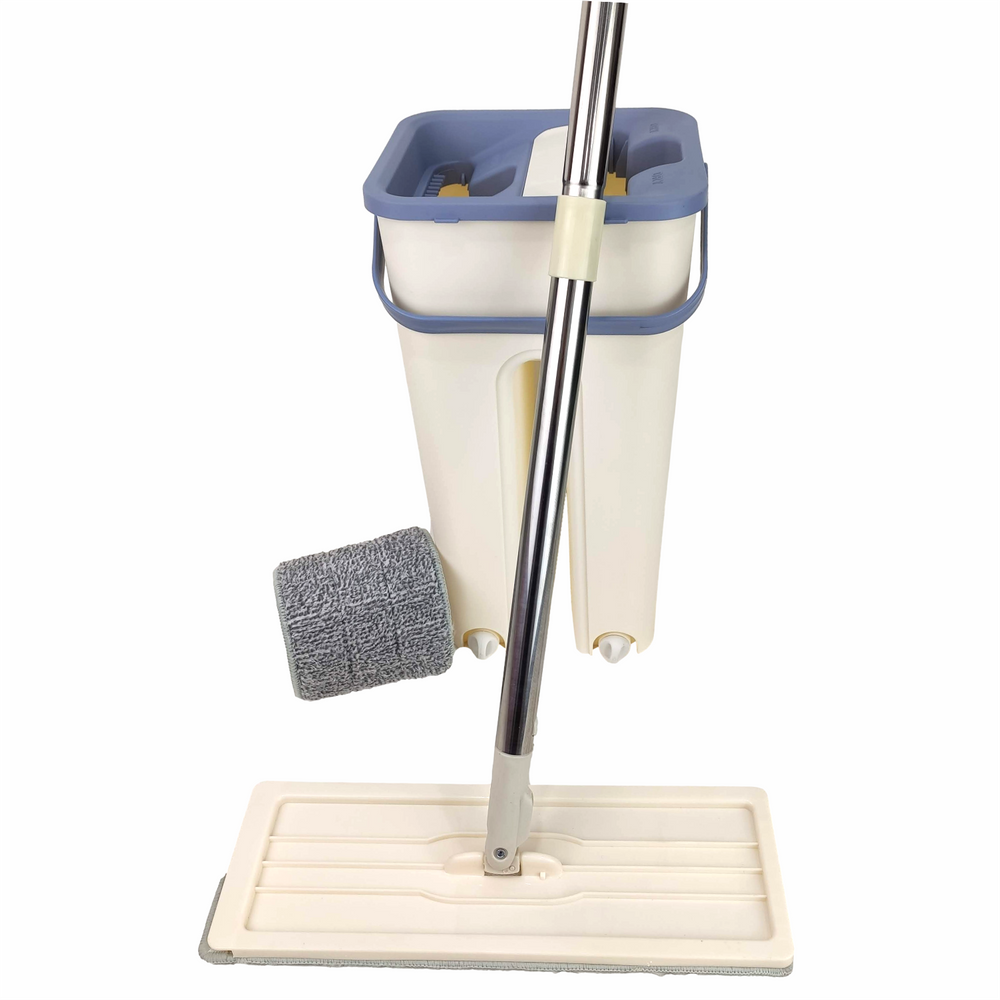 Mop Flat Rodo Esfregão Multiuso Giratório Microfibra Com Balde Lava Seca 2 Refil Baldde 6 Litros