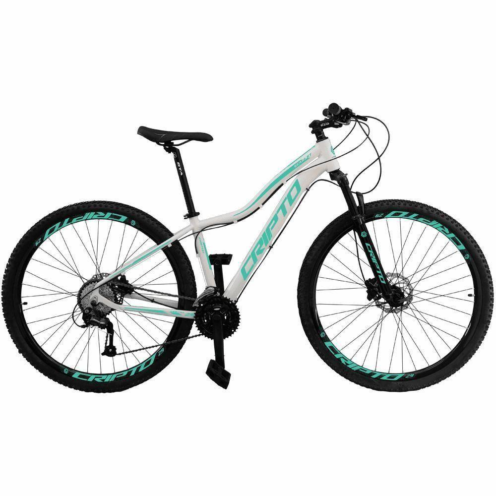 Bicicleta Aro 29 Cripto 27v Shimano Fr. Hidraulico Trava K7 - Branco-verde - 17" Branco-verde