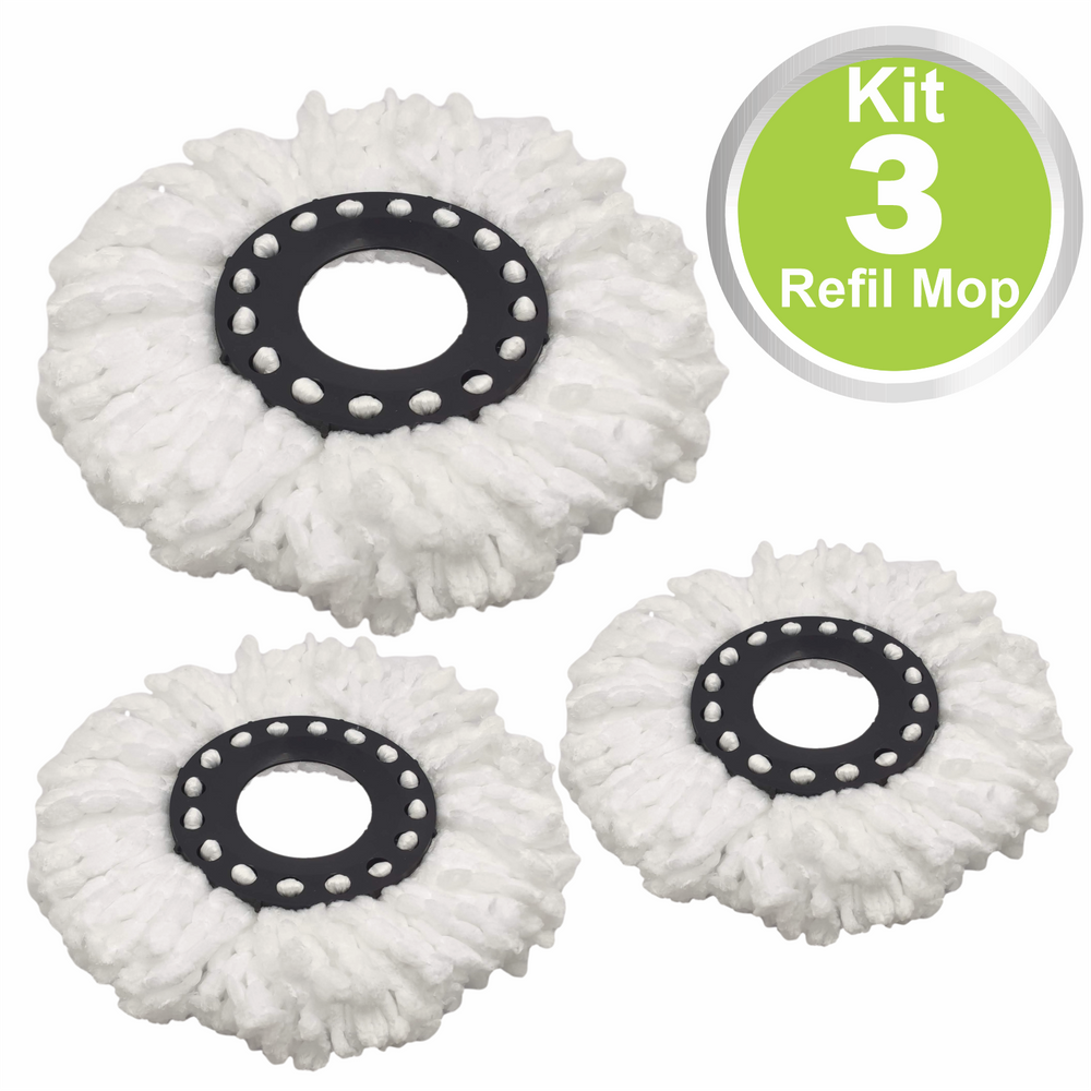Kit 3 Refil Microfibra Mop Giratório 8 Litros Esfregão 13,5cm Lava Seca Bompack