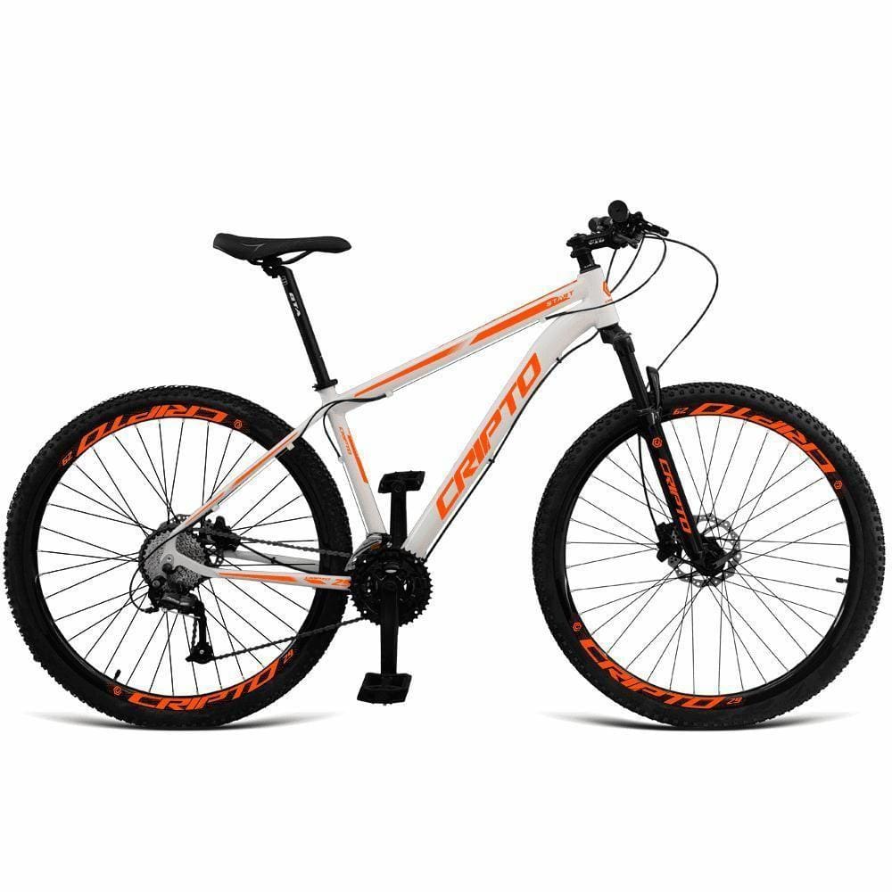 Bicicleta Aro 29 Cripto 24 Marchas Shimano E Freios A Disco - Branco-laranja - 15" Branco-laranja