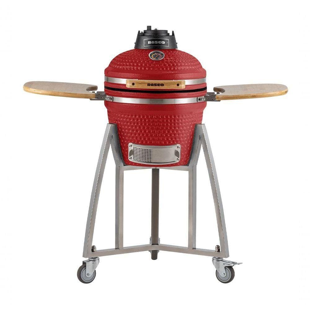 Churrasqueira Kamado Pequeno Rasco Vermelho C/ Grelha Aço Inox, Suporte E Mesas. Ideal P/ 5 Pessoas Vermelho