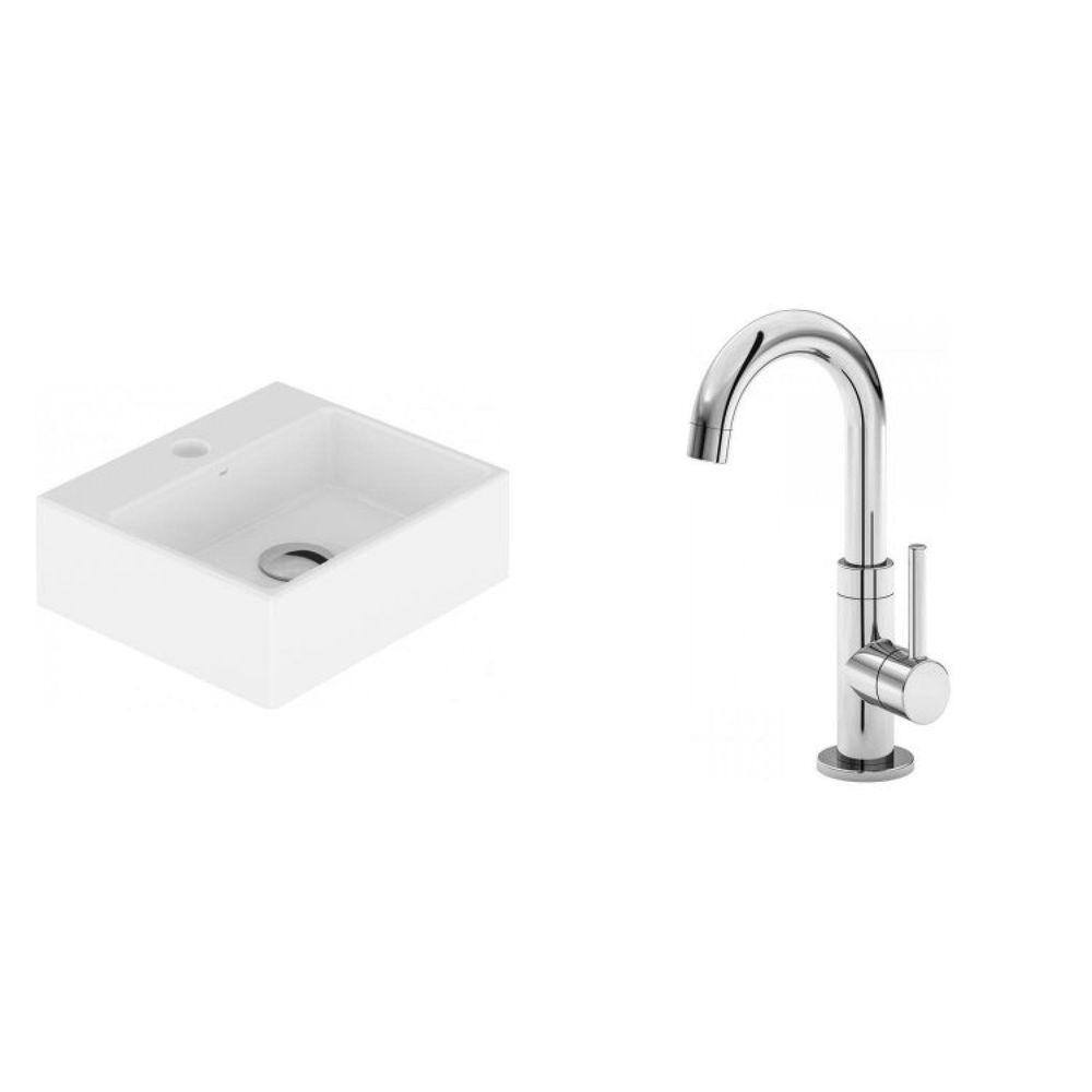 Conjunto para Banheiro Cuba Suspensa ou de Apoio 11,5cmx33cmx29cm e 1 Torneira Bica Móvel Japi Branco