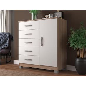 Cômoda Sapateira com Pés 1 Porta 5 Gavetas Zurique Branco/Demolição