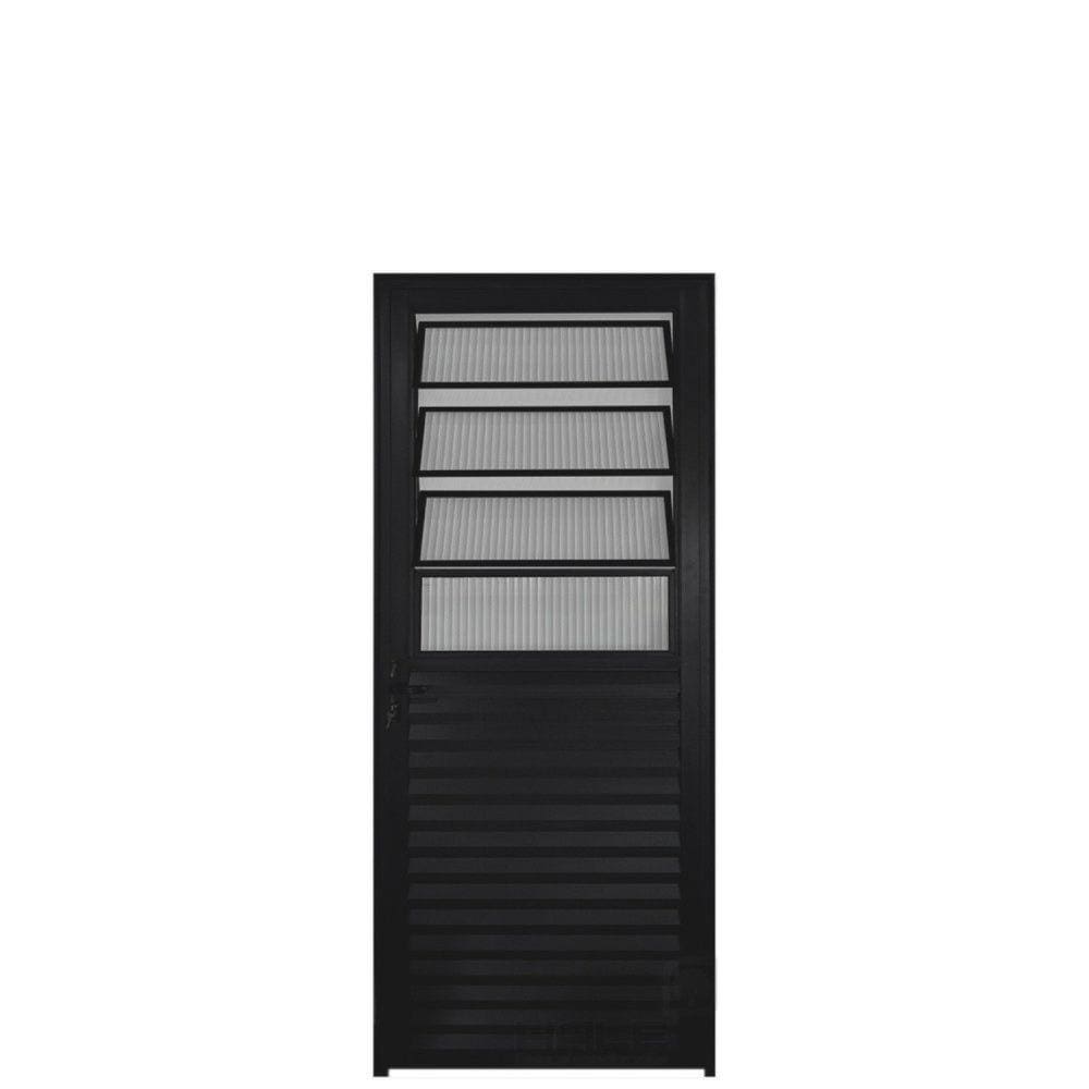 Porta de Alumínio com Basculante 210x80cm Lado Direito Hale Esquadrias Preto