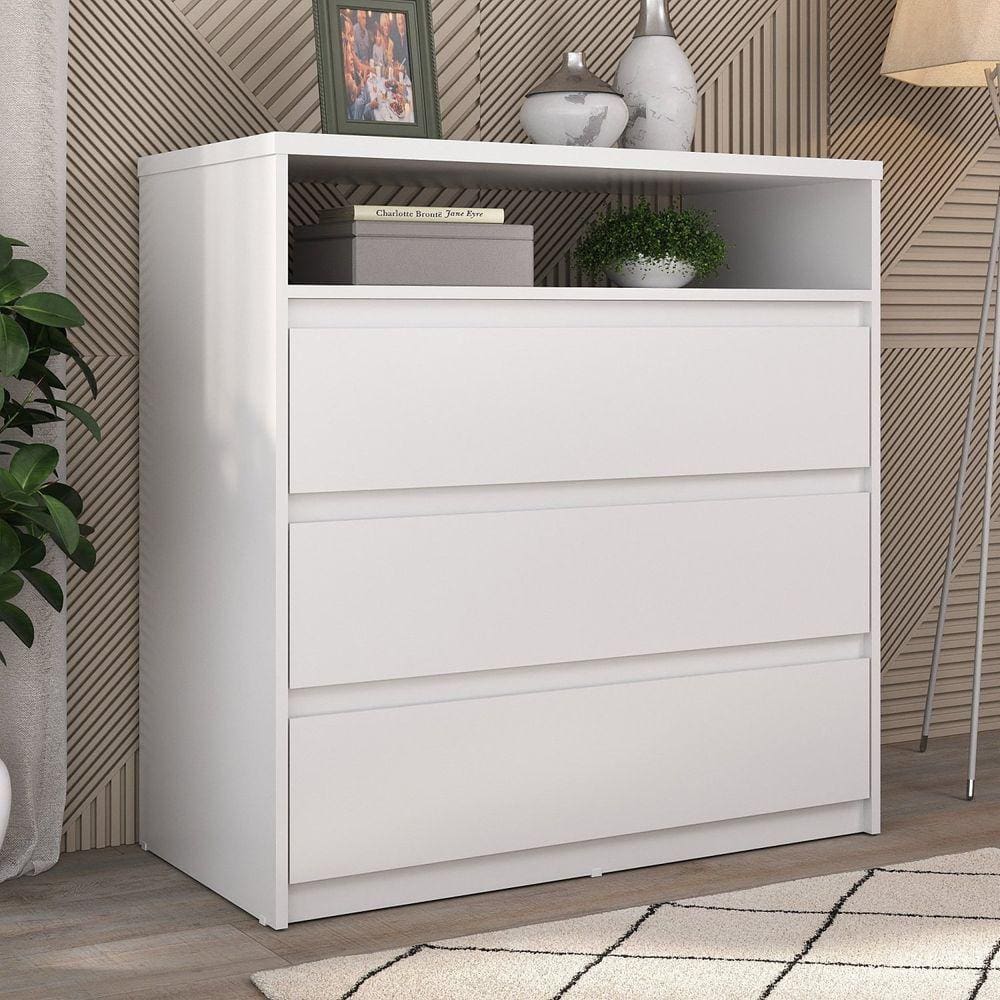Cômoda 3 Gavetas 1 Nicho 100% MDF Gales Mambel Branco
