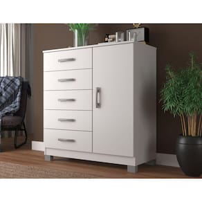 Cômoda Sapateira 1 Porta 5 Gavetas Zurique Evidência Móveis com Pés Branco