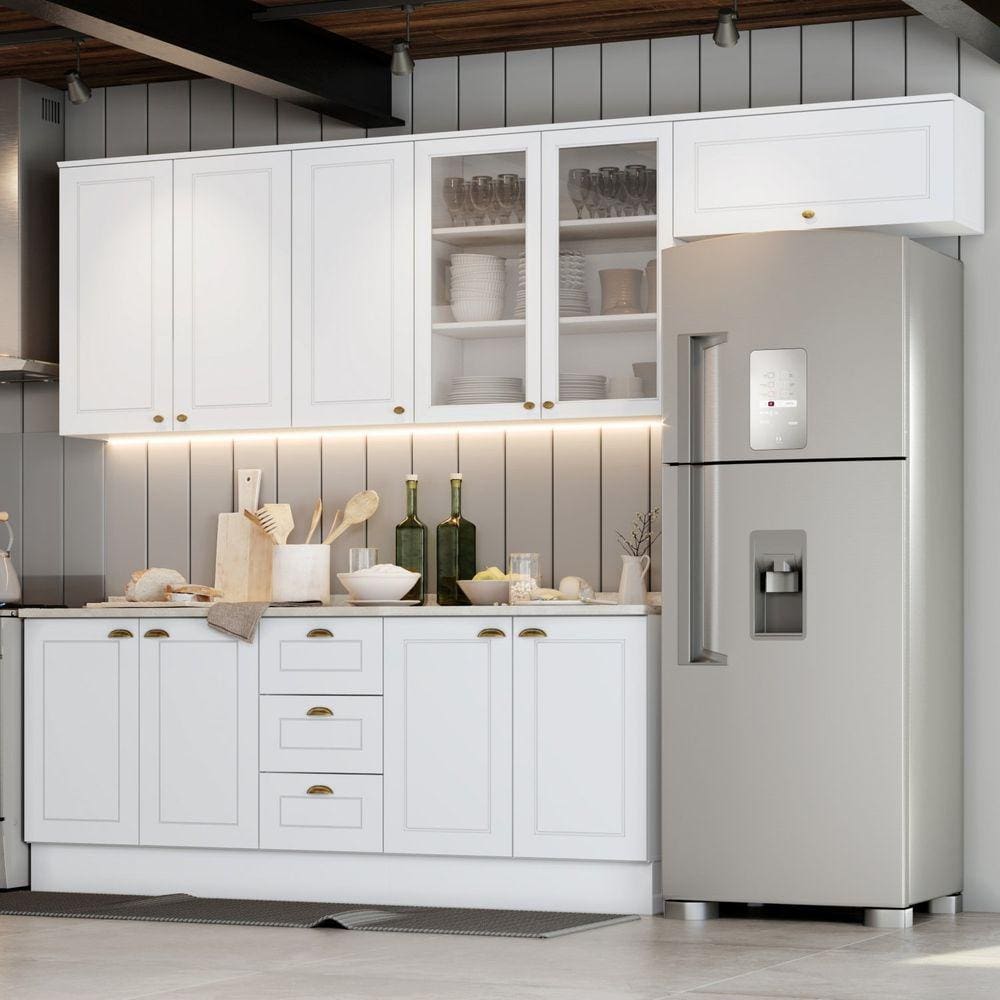 Cozinha Completa 5 Peças com Aéreo de Vidro Internacional Henn Branco