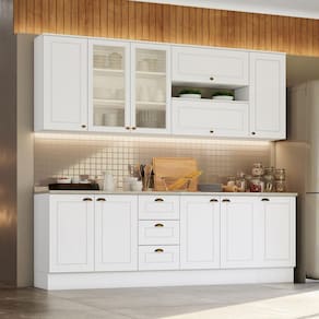 Cozinha Completa 7 Peças com Aéreo de Vidro Internacional Henn Branco