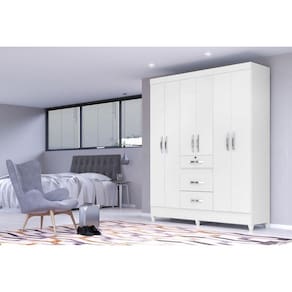 Guarda-Roupa Casal 6 Portas 3 Gavetas com Chave Itatiba Moval Branco