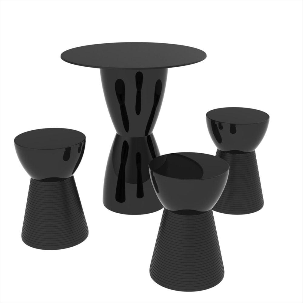 Conjunto Mesa Tampo Polipropileno 60cm e 3 Banquetas Fit Grifit Preta