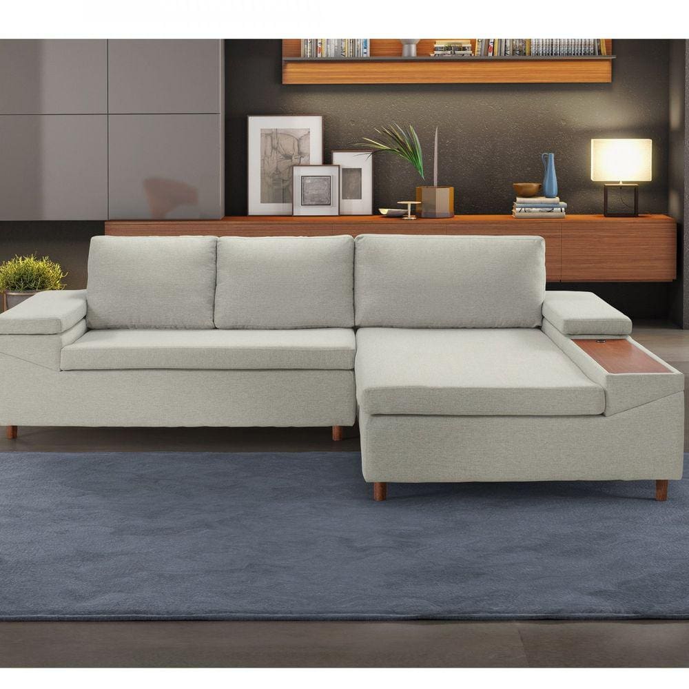 Sofá 3 Lugares com Chaise e Entrada USB Clássico Estofart Bege
