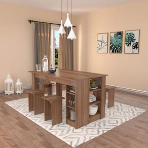 Conjunto Mesa com Nichos e 4 Bancos Nova Mobile Montana