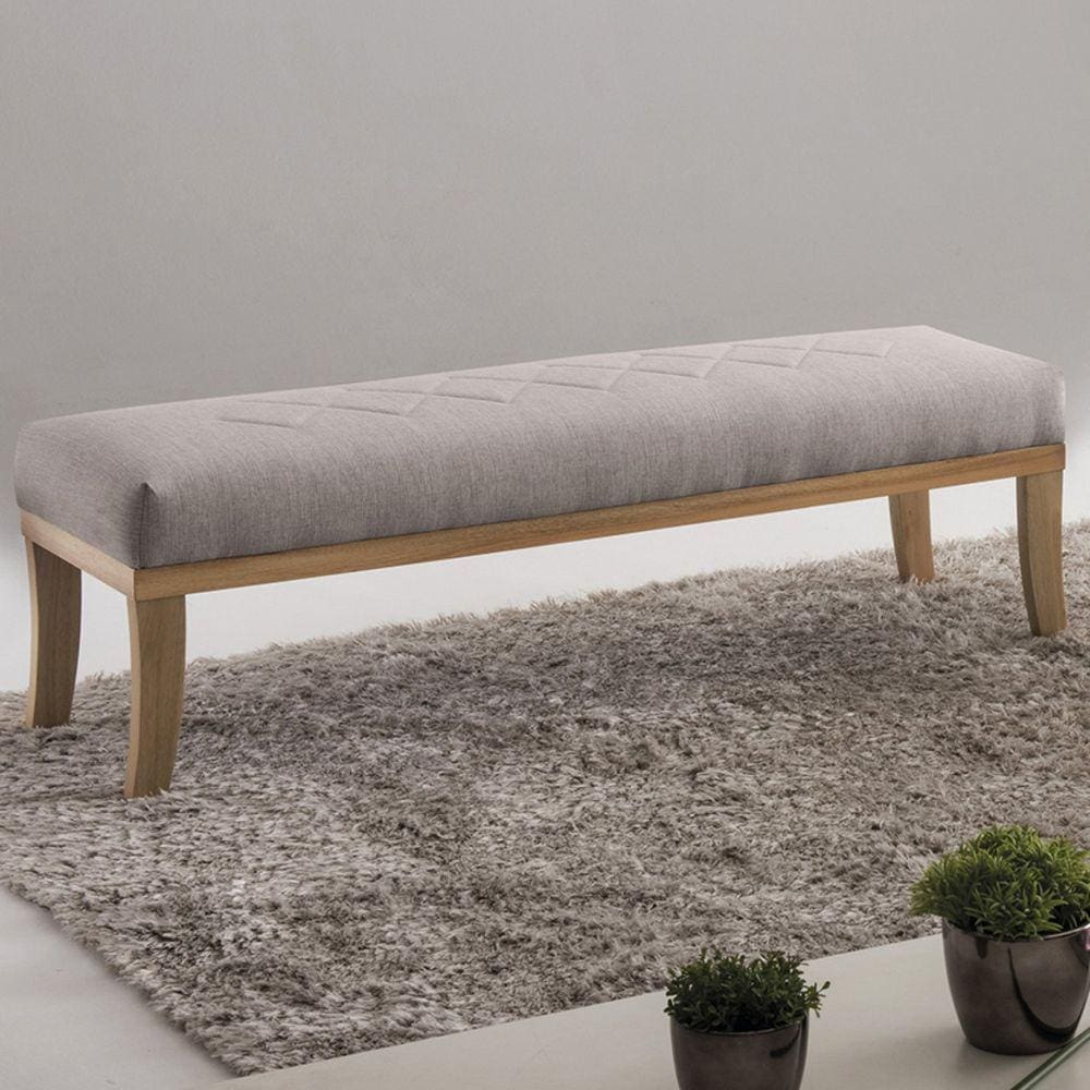 Puff para Quarto 140cm Linho Pés Marroml Theo Sofani Bege/Marroml