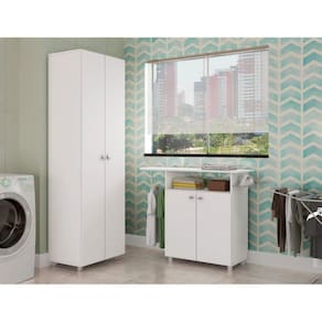 Conjunto Lavanderia com Armário e Tábua de Passar Organizadora Neve Espresso Móveis Branco