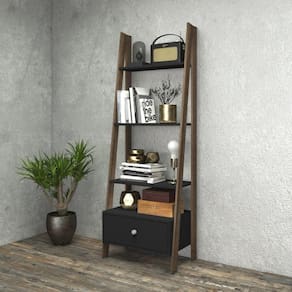 Estante Escada 4 Prateleiras 1 Gaveta Movelbento Preto/Rústico