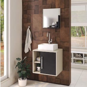 Conjunto para Banheiro Gabinete com Cuba Quadrada Q32 e Espelheira Soft 500W Compace Carvalho/Preto Ônix