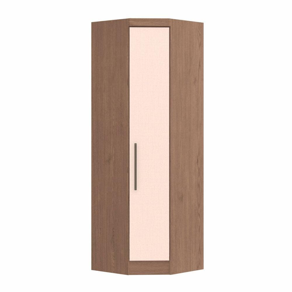 Armário Guarda Roupa de Canto Oblíquo 1 Porta Infinity Móveis Castro Macadâmia/Blush Line