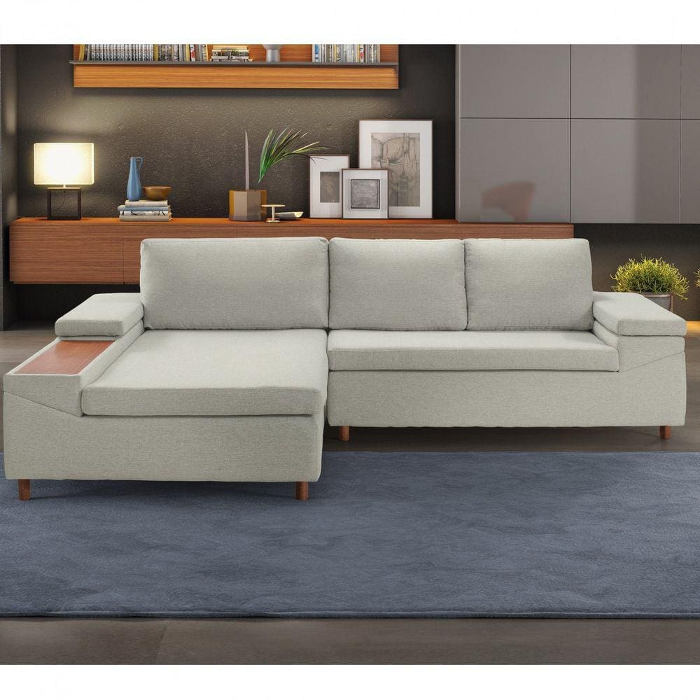 Sofá 3 Lugares com Chaise Clássico Invertido Estofart Bege