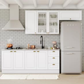 Cozinha Compacta 4 peças com Balcão para Pia e Aéreo para Geladeira Internacional Henn Branco