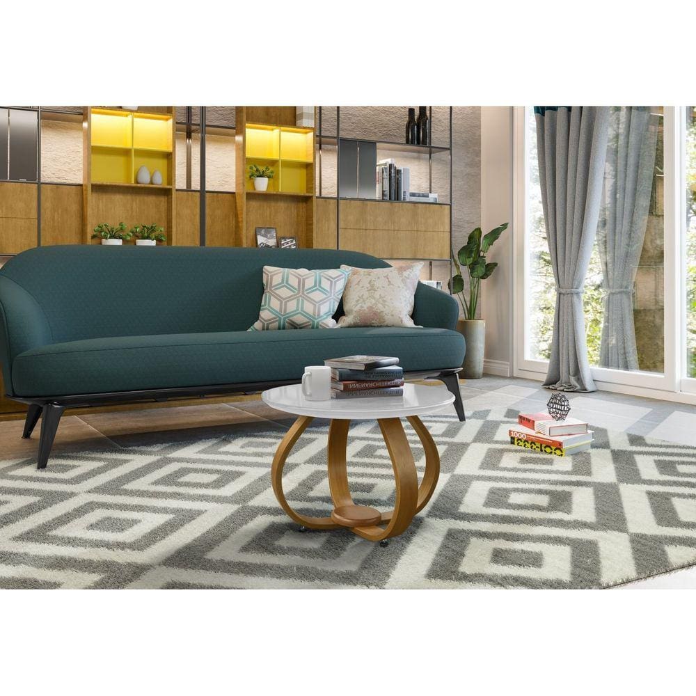 Mesa de Centro para Sala de Estar Inovare Tampo Vidro Marrom/Branco