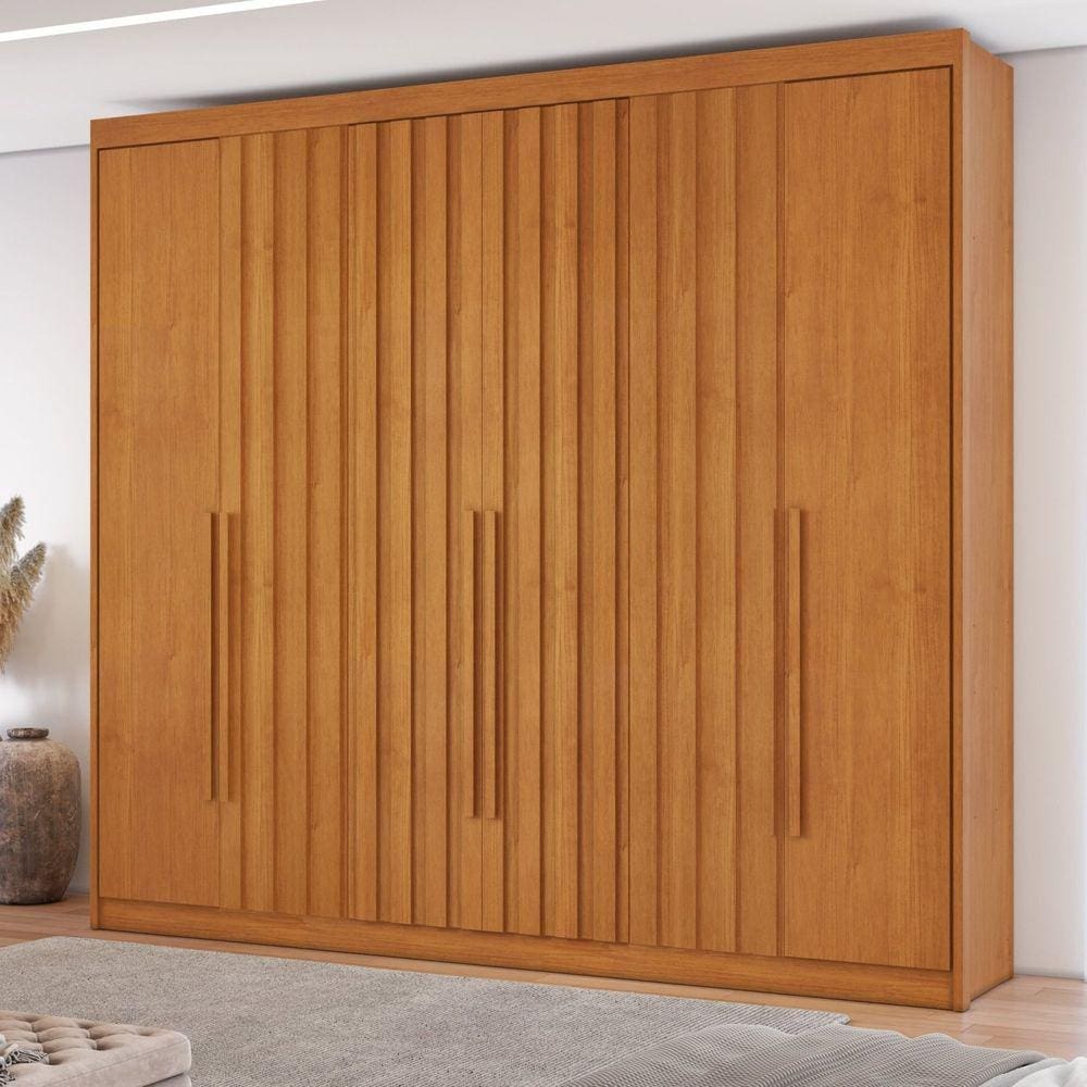 Guarda Roupa 6 Portas com 4 Portas Ripadas 8 Gavetas Grécia Cinamomo