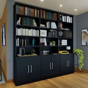 Estante de Livros 6 Portas 15 Prateleiras Foscarini Preto