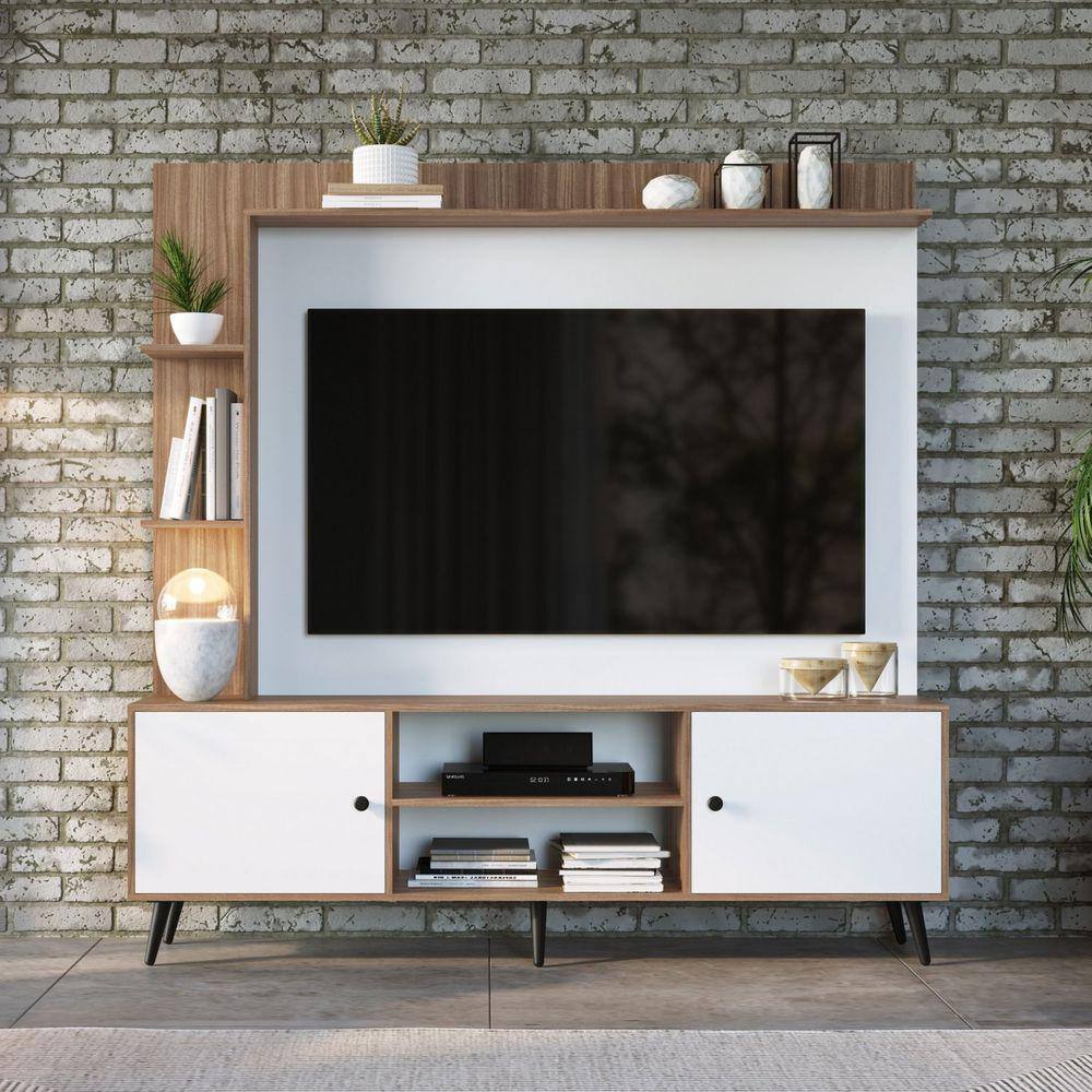 Rack com Painel para TV até 50 Polegadas Retrô 2 Portas Quiditá Branco/Montana