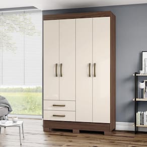 Guarda Roupa Solteiro 4 Portas 2 Gavetas Henn Castanho HP/OFF Withe