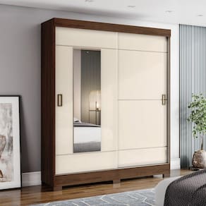 Guarda Roupa Solteiro 2 Portas de Correr 2 Gavetas Briz Castanho HP/Off White