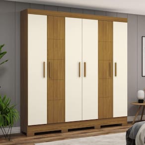 Guarda Roupa Solteiro 6 Portas 2 Gavetas Malbec Briz Marrom/Off White